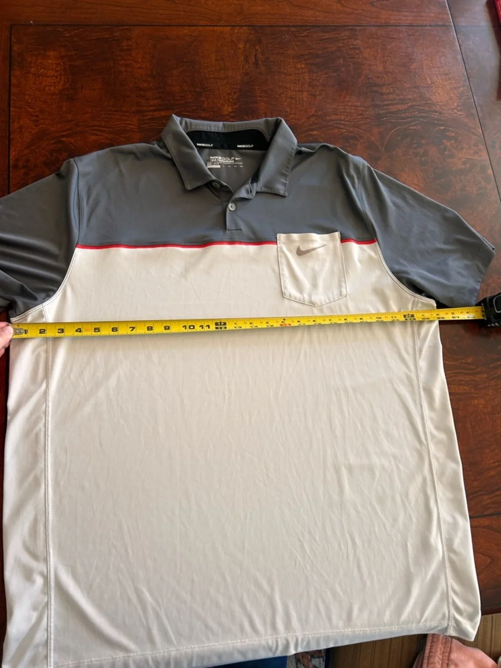 NIKE GOLF POLO SHIRT TOUR PERFORMANCE GREY/WHITE DRIFIT MESH front pocket EC XXL